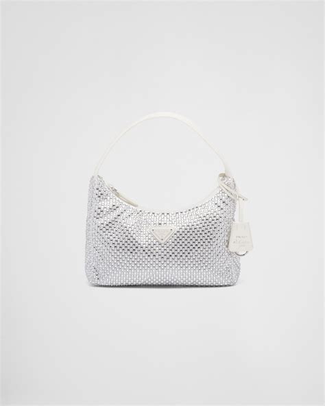 Mini borsa in raso con cristalli Bianco 